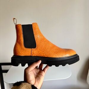 Orange Textured Men's Chelsea Boots